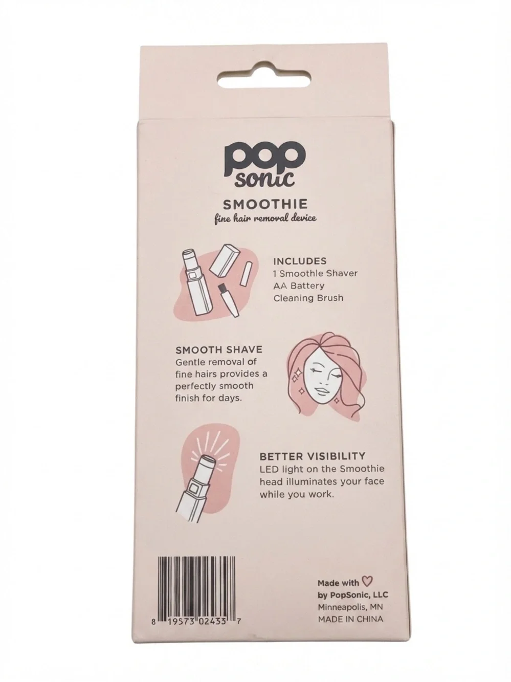NWT Pop Sonic Smoothie Fine Hair Removal Device Rose Gold LED Light